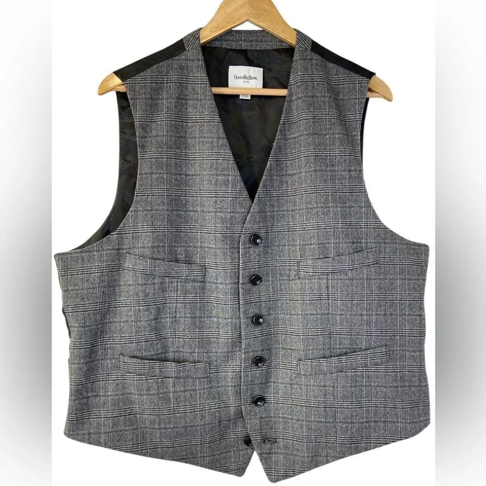 Men’s Goodfellow & Co Gray and Black Plaid Flannel Vest Size XL